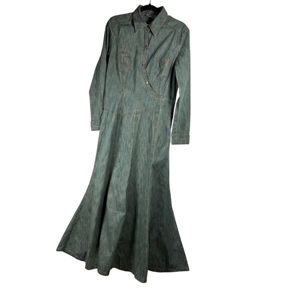 Jeanology Denim, Dress, Side Zipper Small Pockets High Collar Buttons size 12 - Picture 1 of 12